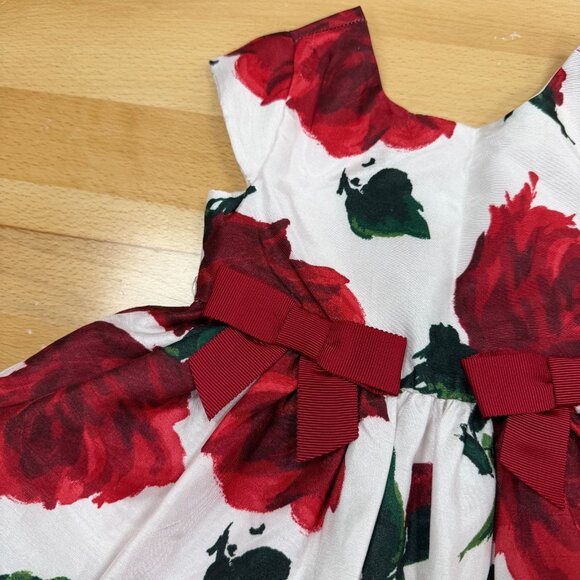 Gymboree Baby Girl Christmas Dress 6-12 Months Red Floral Print Taffeta Bows - Picture 2 of 11